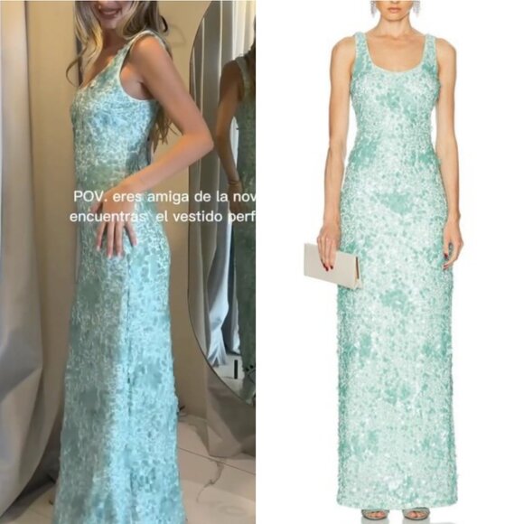 Simkhai Bex Tank Maxi Dress Gown Seafoam Green Sequin Gown Cocktail Party - Picture 1 of 12